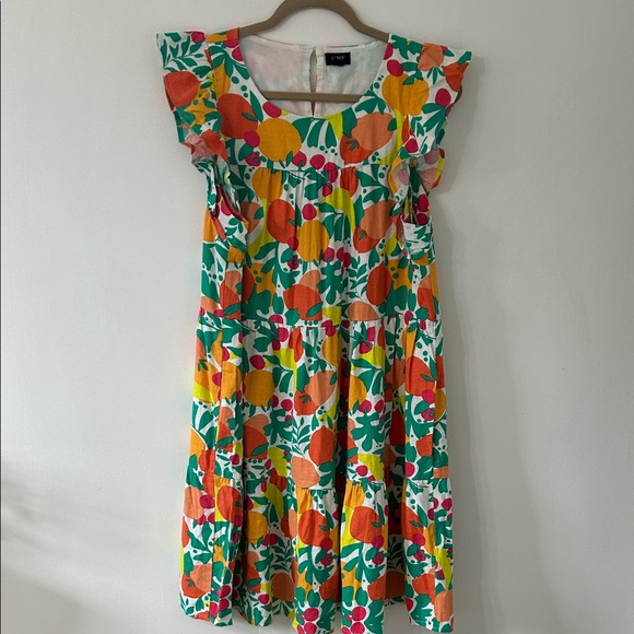 J. Crew Dresses & Skirts - J. Crew Dress Size 12 Novelty Fruit Print Linen Tiered Ruffled Midi Beach Resort